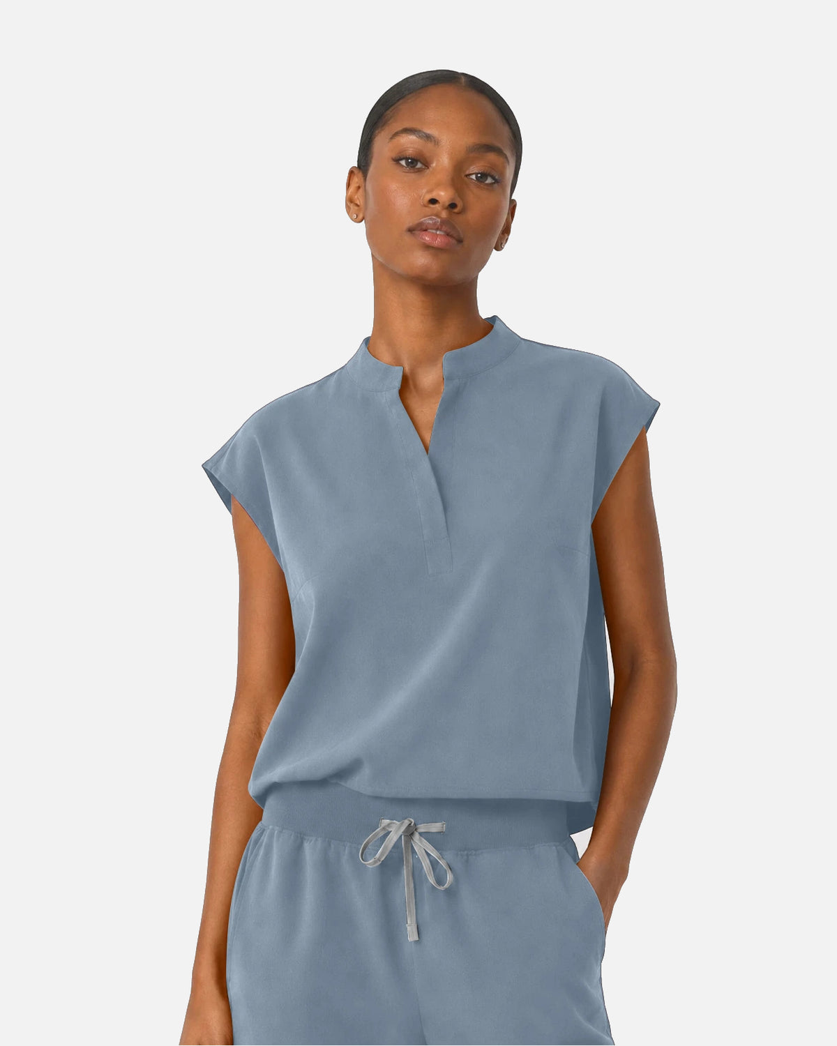 Light Blue – Eipnare Women's Sleeveless Mandarin Collar Jogger Uniform Set – product image 04