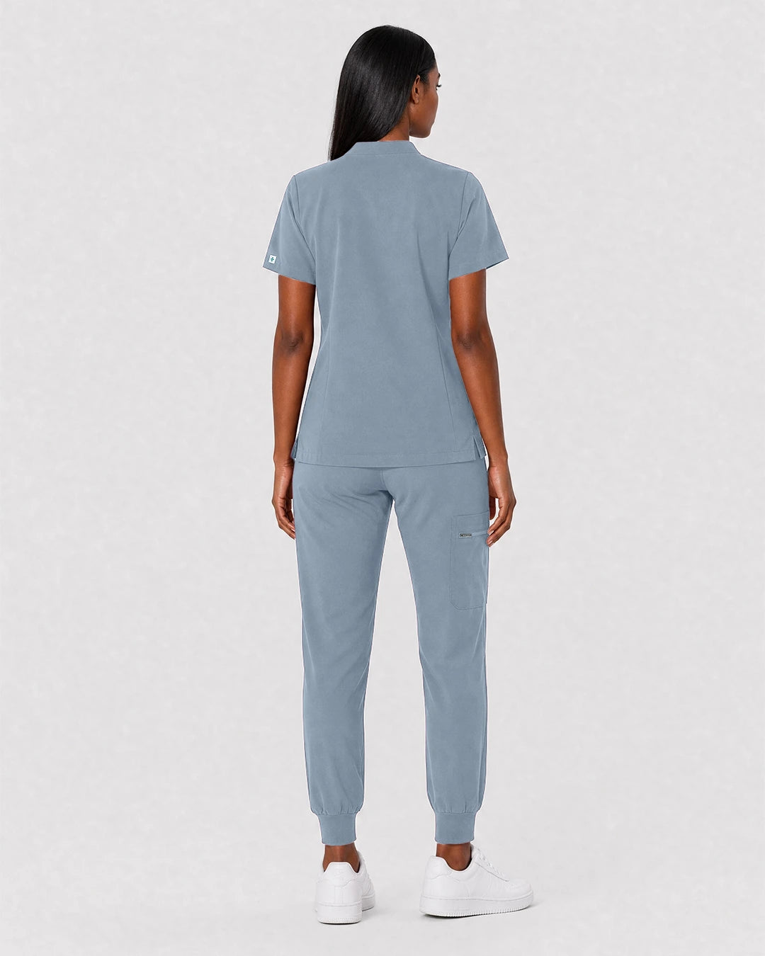 Light Blue Eipnare Women's Split V-Neck Cargo Jogger Scrub Set - Stretch Medical Scrubs for Women