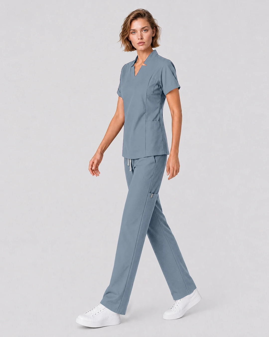 Light Blue Eipnare Women's Split V-Neck Tapered Scrub Set - Stretch Medical Scrubs for Women