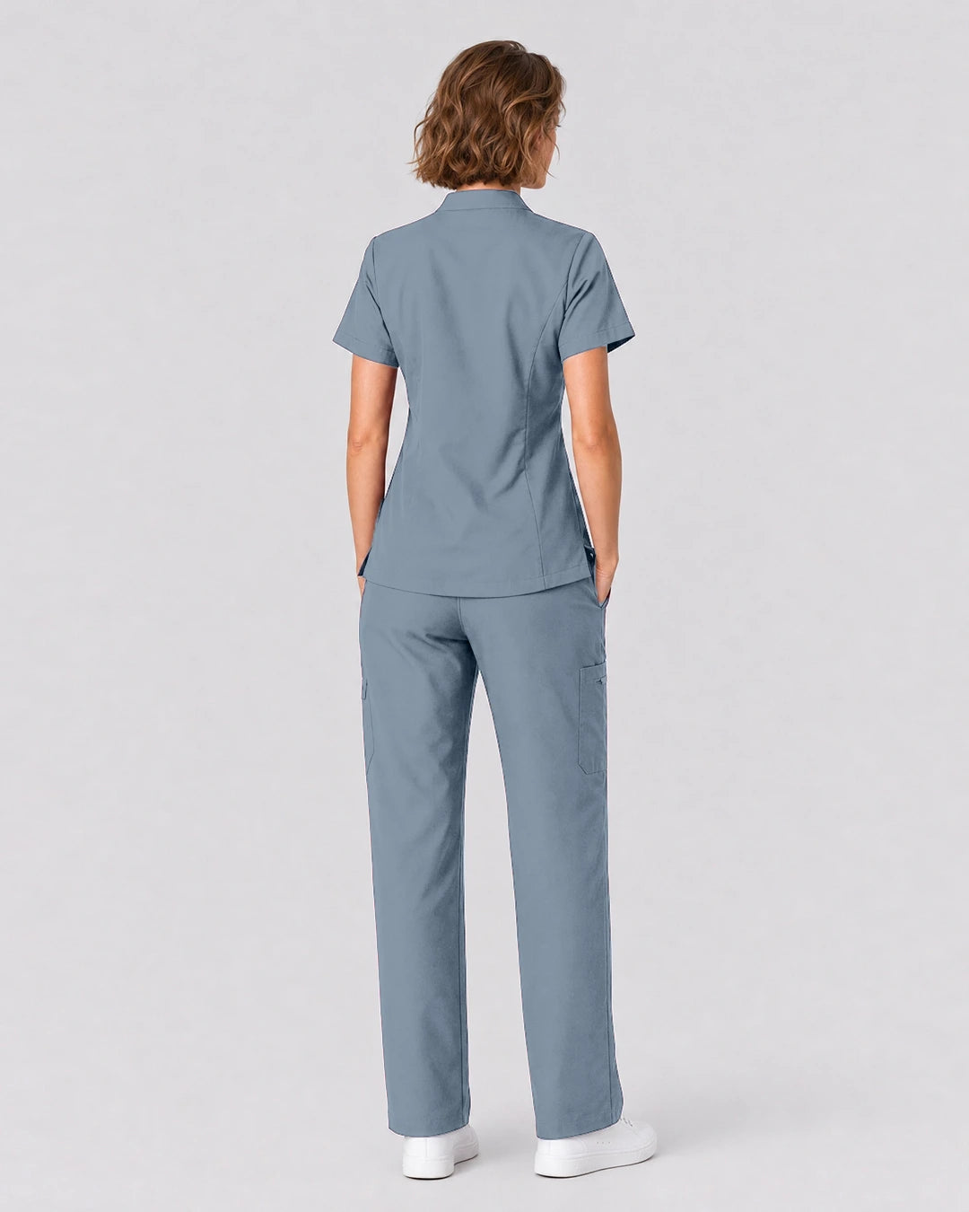 Light Blue Eipnare Women's Split V-Neck Tapered Scrub Set - Stretch Medical Scrubs for Women