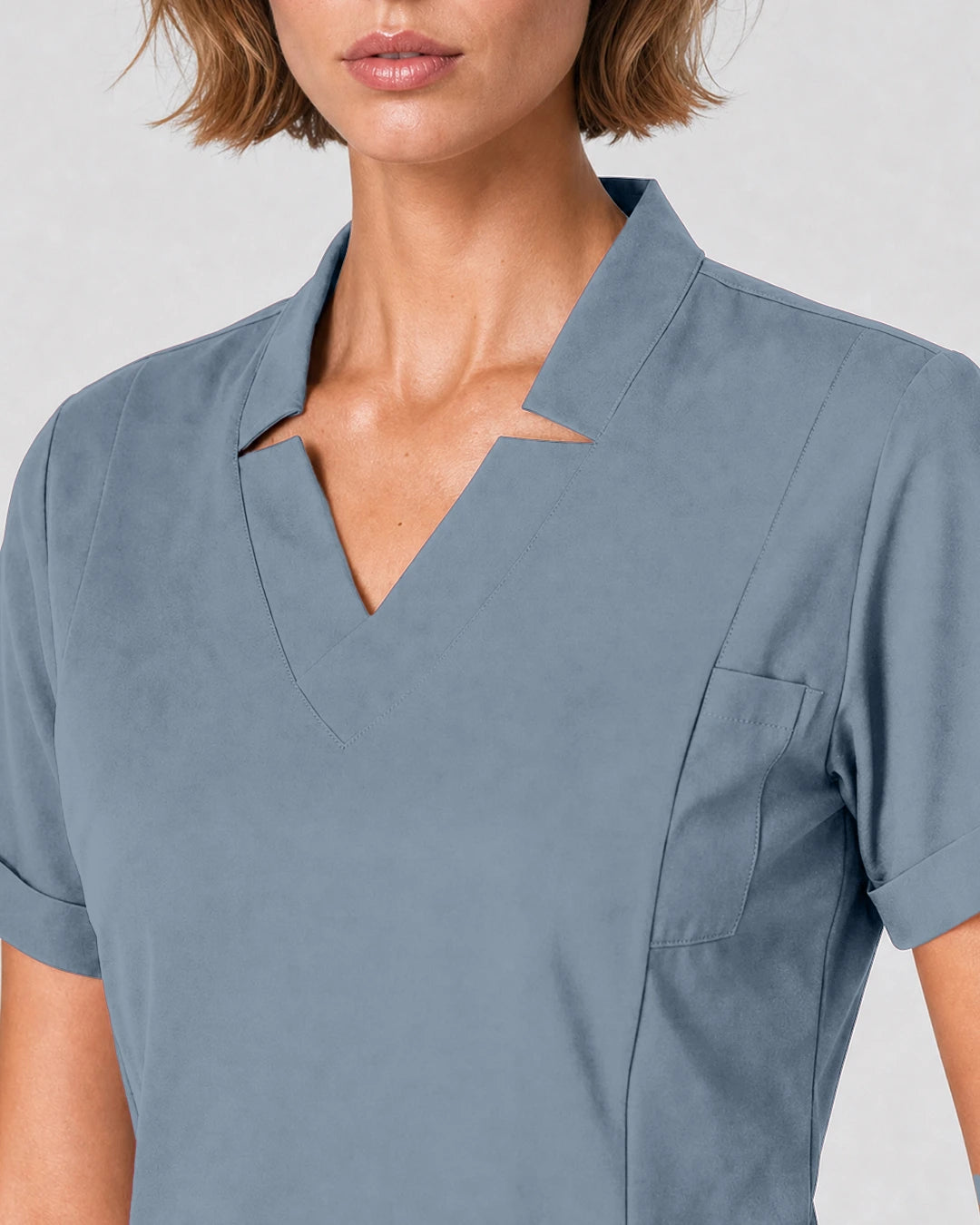 Light Blue Eipnare Women's Split V-Neck Tapered Scrub Set - Stretch Medical Scrubs for Women