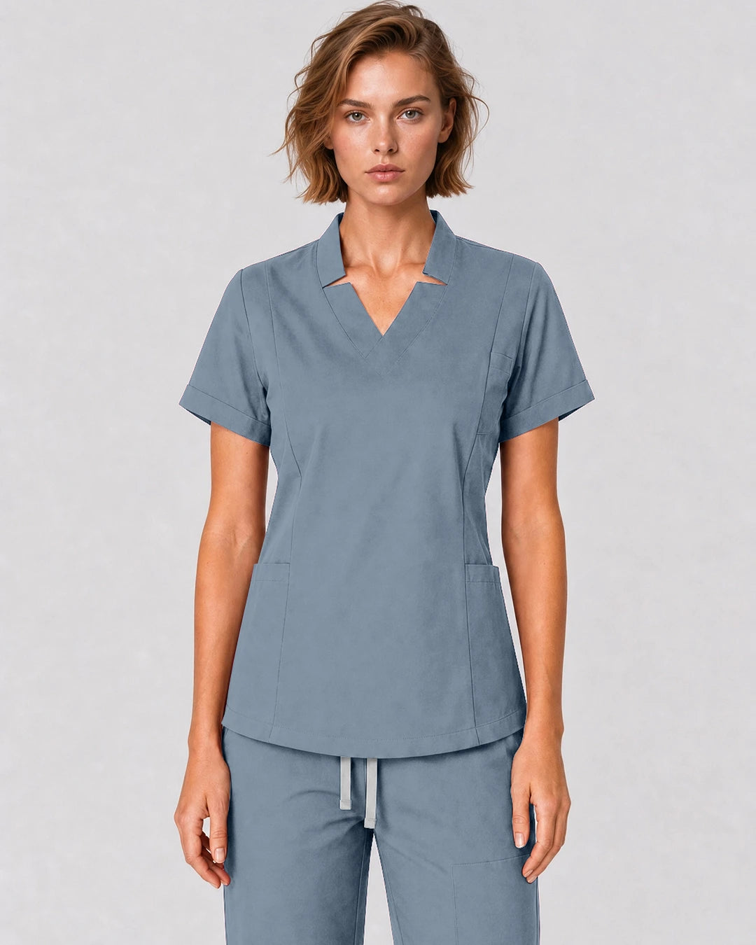 Light Blue Eipnare Women's Split V-Neck Tapered Scrub Set - Stretch Medical Scrubs for Women