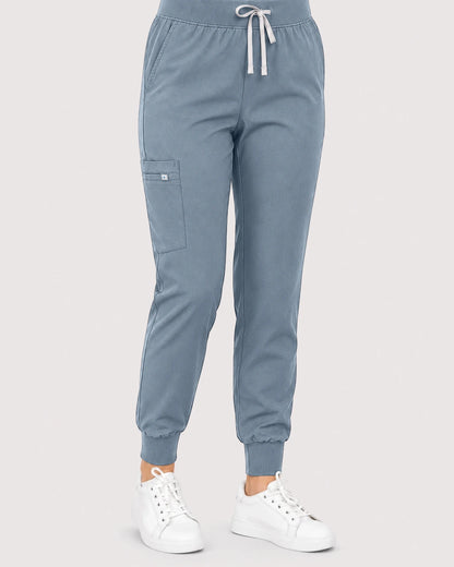 Light Blue Eipnare Women's Knit V-Neck Jogger Scrub Set - Stretch Medical Scrubs for Women
