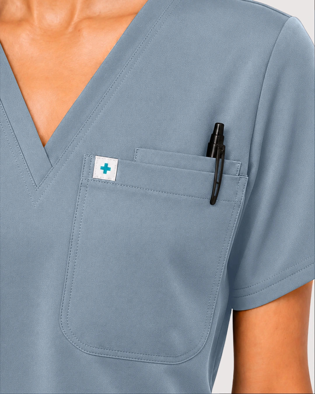 Light Blue Eipnare Women's Knit V-Neck Jogger Scrub Set - Stretch Medical Scrubs for Women