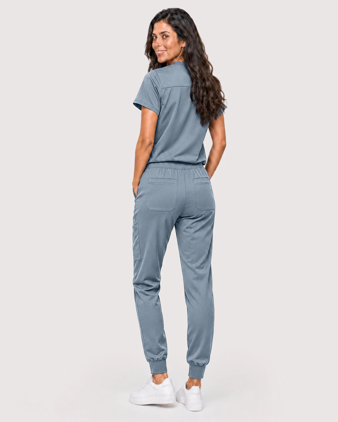 Light Blue Eipnare Women's Knit V-Neck Jogger Scrub Set - Stretch Medical Scrubs for Women