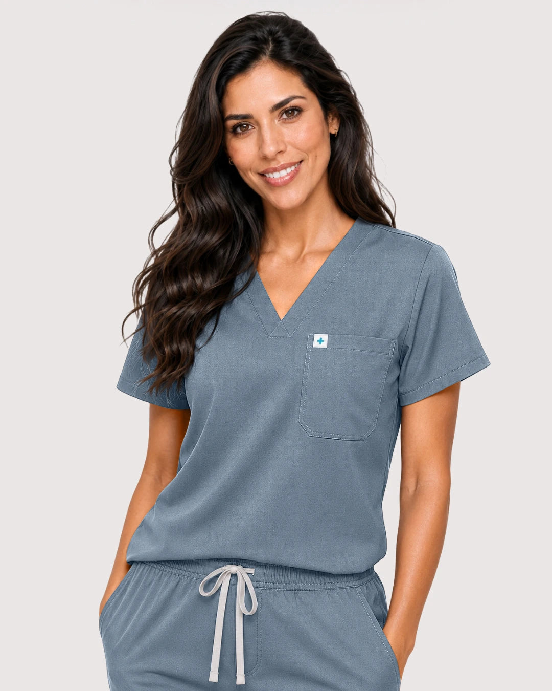Light Blue Eipnare Women's Knit V-Neck Jogger Scrub Set - Stretch Medical Scrubs for Women