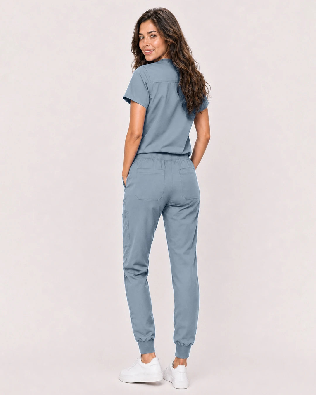 Light Blue Eipnare Women's Classic V-Neck Jogger Scrub Set - Stretch Medical Scrubs for Women