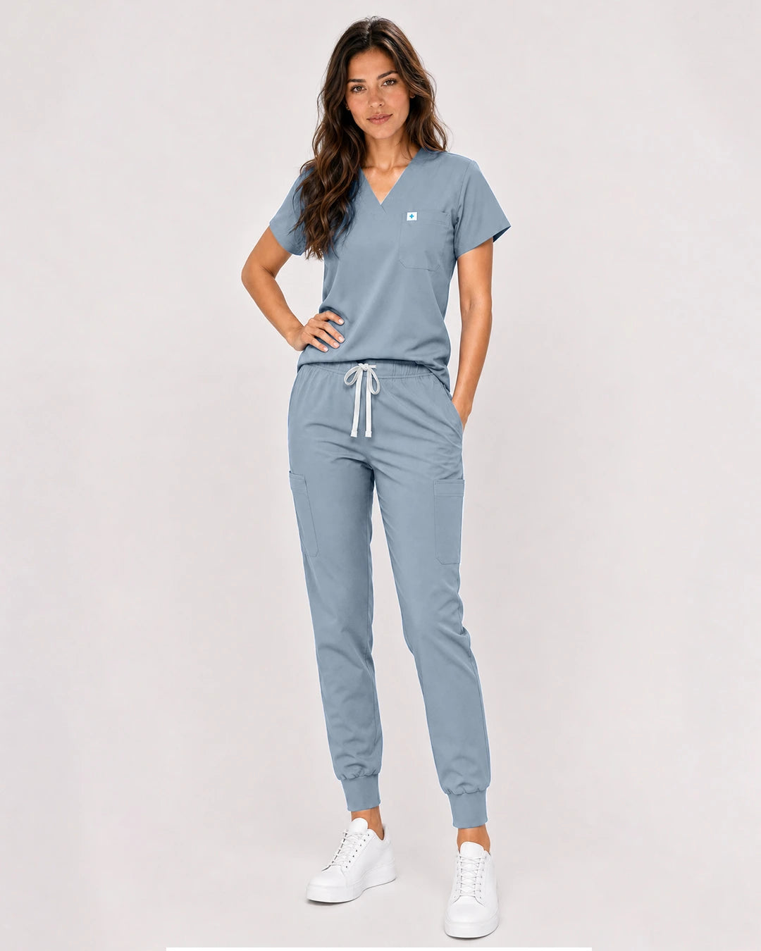 Light Blue Eipnare Women's Classic V-Neck Jogger Scrub Set - Stretch Medical Scrubs for Women