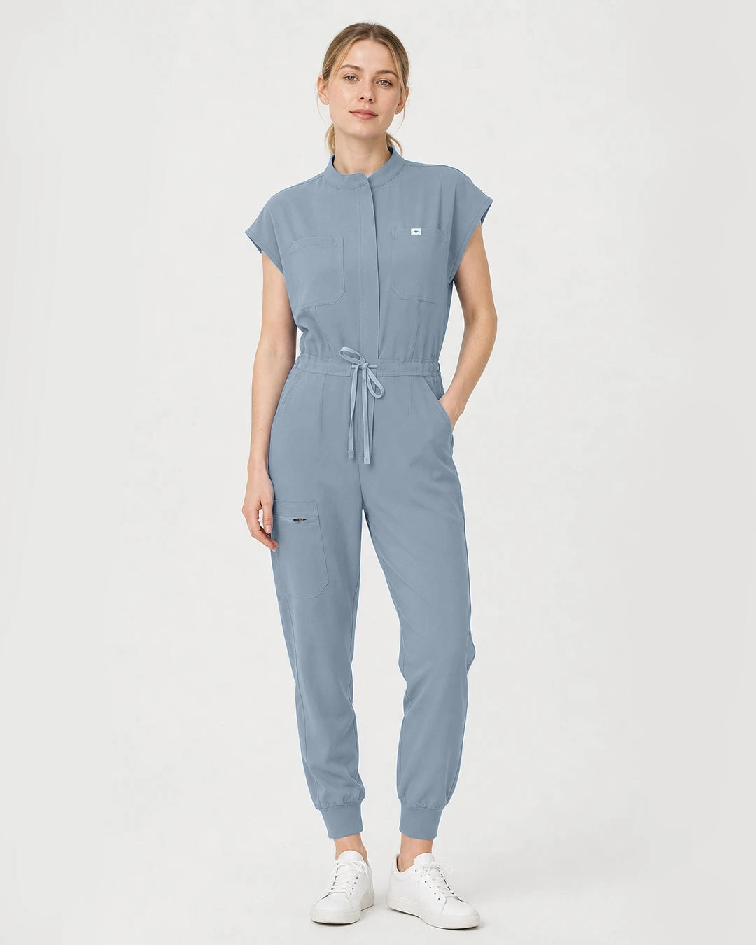 Light Blue Eipnare Women's Zip-Front Sleeveless Scrub Jumpsuit - Stretch Medical Scrubs for Women