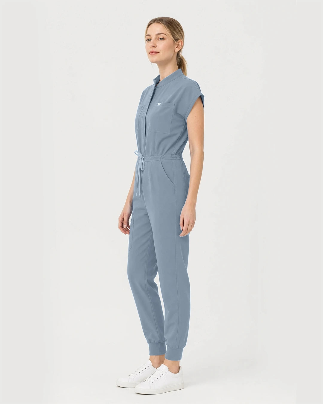 Light Blue Eipnare Women's Zip-Front Sleeveless Scrub Jumpsuit - Stretch Medical Scrubs for Women