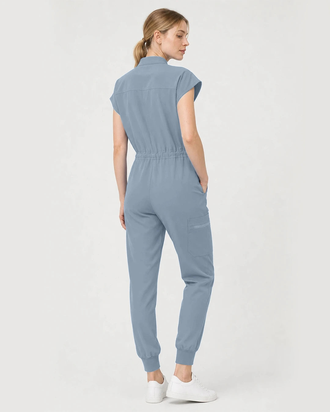 Light Blue Eipnare Women's Zip-Front Sleeveless Scrub Jumpsuit - Stretch Medical Scrubs for Women