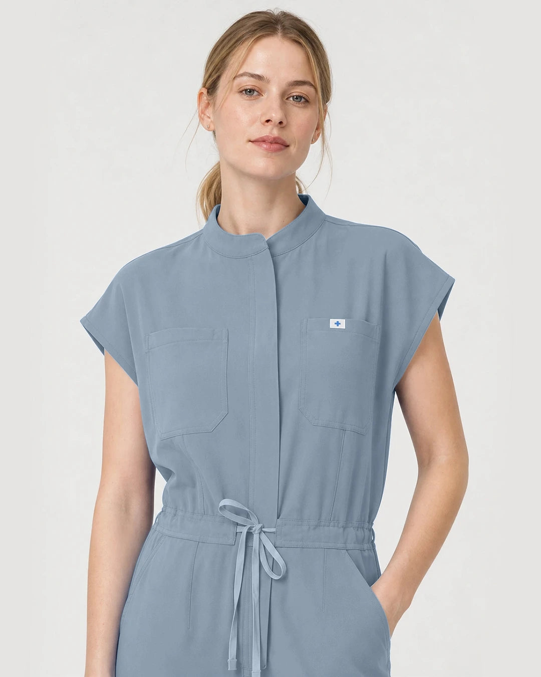 Light Blue Eipnare Women's Zip-Front Sleeveless Scrub Jumpsuit - Stretch Medical Scrubs for Women