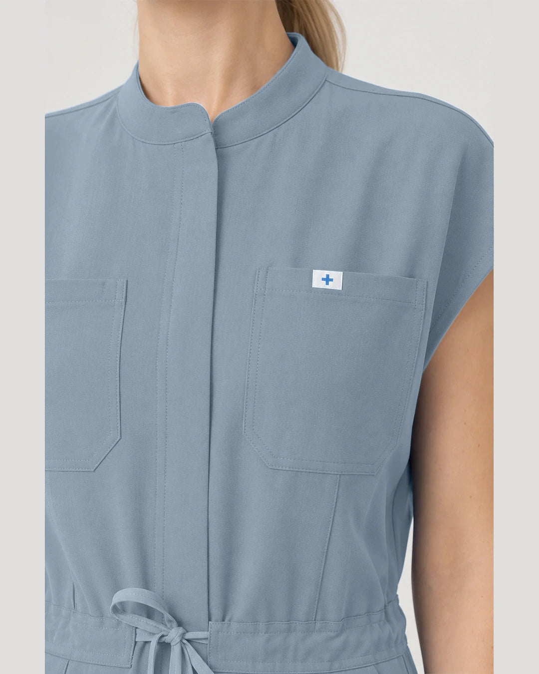 Light Blue Eipnare Women's Zip-Front Sleeveless Scrub Jumpsuit - Stretch Medical Scrubs for Women