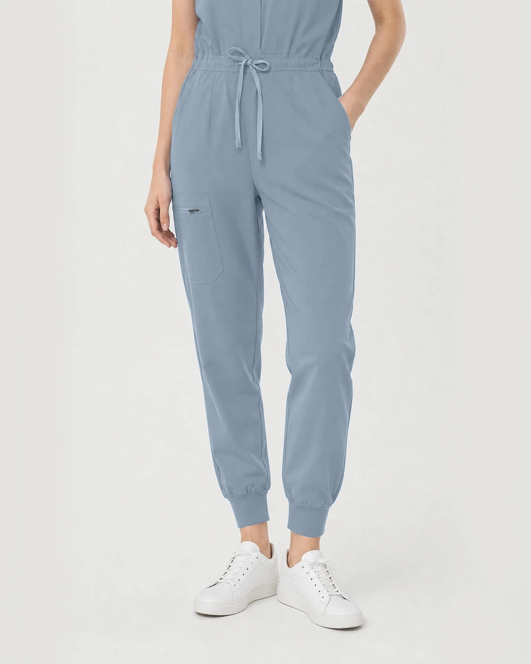 Light Blue Eipnare Women's Zip-Front Sleeveless Scrub Jumpsuit - Stretch Medical Scrubs for Women