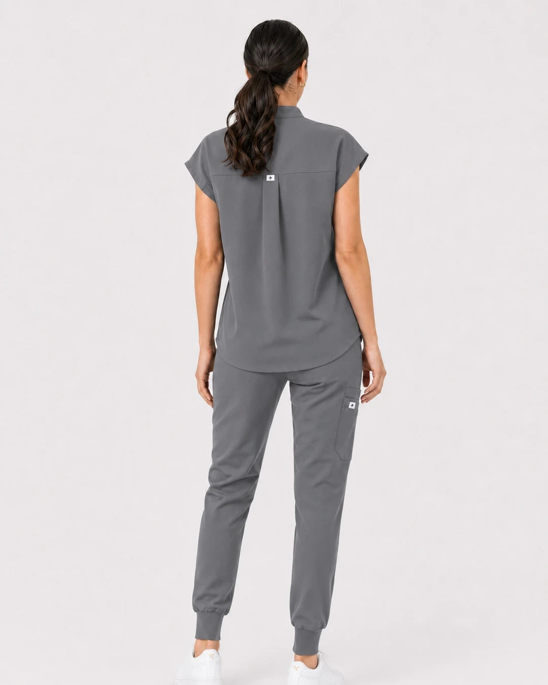 Light Grey Eipnare Women's 8-Pocket V-Neck Jogger Scrub Set - Stretch Medical Scrubs for Women