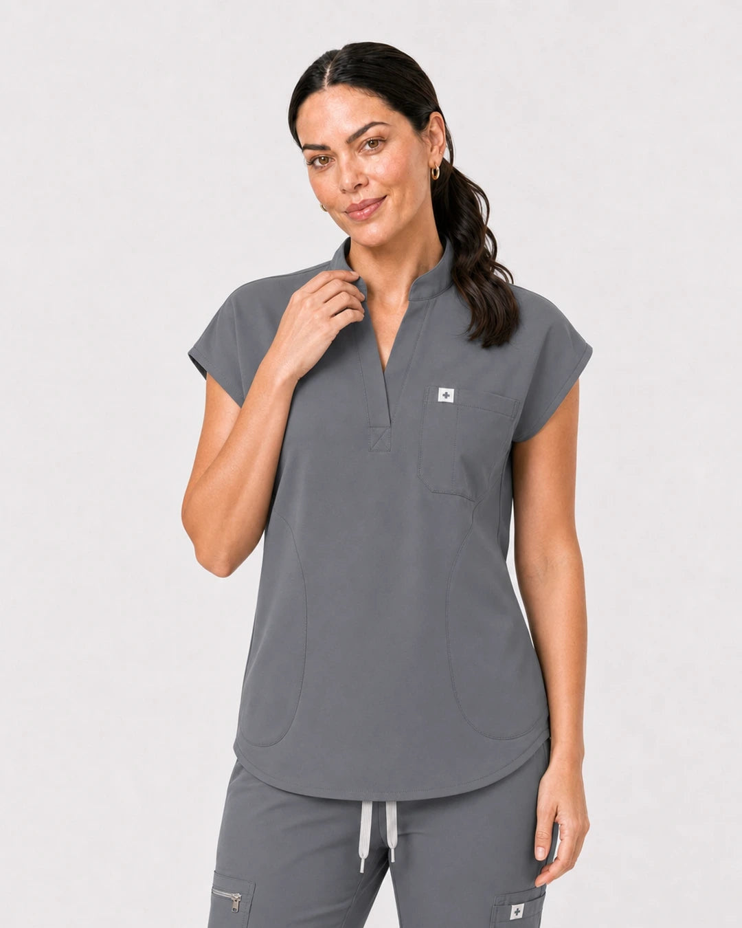 Light Grey Eipnare Women's 8-Pocket V-Neck Jogger Scrub Set - Stretch Medical Scrubs for Women
