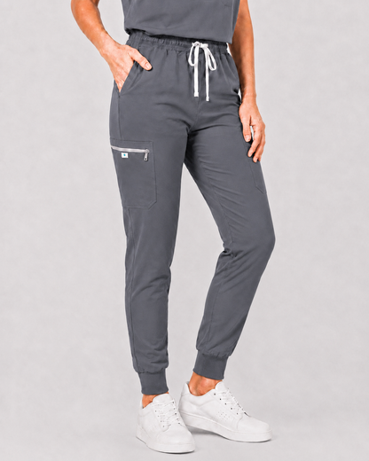 Light Grey Eipnare Women's 8-Pocket V-Neck Jogger Scrub Set - Stretch Medical Scrubs for Women