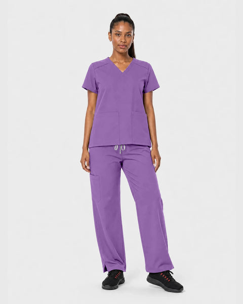 Eipnare Women's Woven V-Neck Straight-Leg Scrub Set - Purple