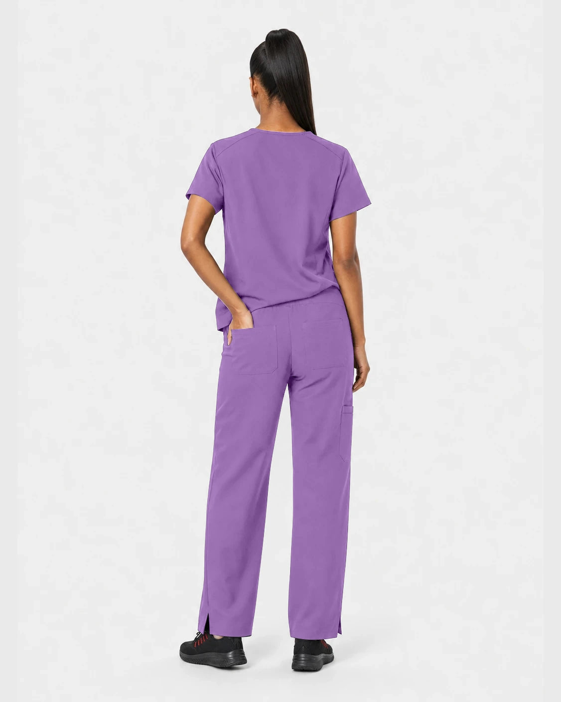 Light Purple Eipnare Women's 15-Pocket V-Neck Jogger Scrub Set - Stretch Medical Scrubs for Women