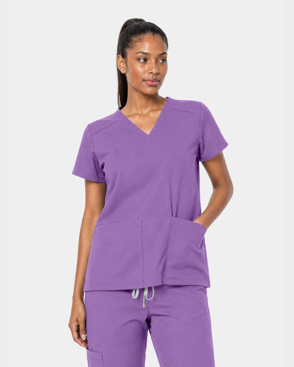 Light Purple Eipnare Women's 15-Pocket V-Neck Jogger Scrub Set - Stretch Medical Scrubs for Women