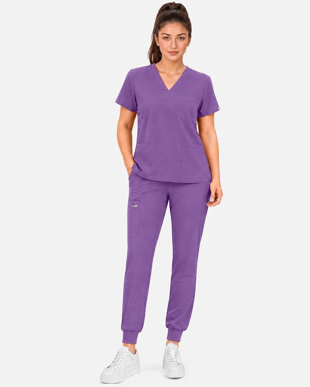 Light purple Eipnare Women's Multi-Pocket Jogger Scrub Pants - Stretch Medical Scrubs for Women