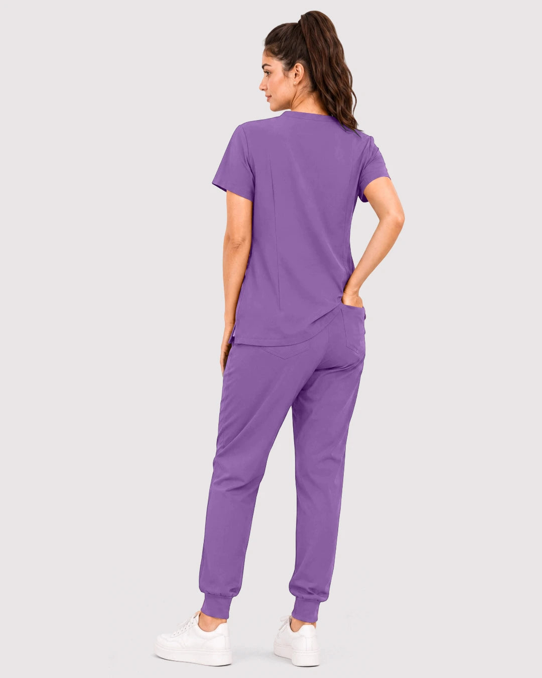 Light Purple Eipnare Women's 3-Pocket V-Neck Jogger Scrub Set - Stretch Medical Scrubs for Women