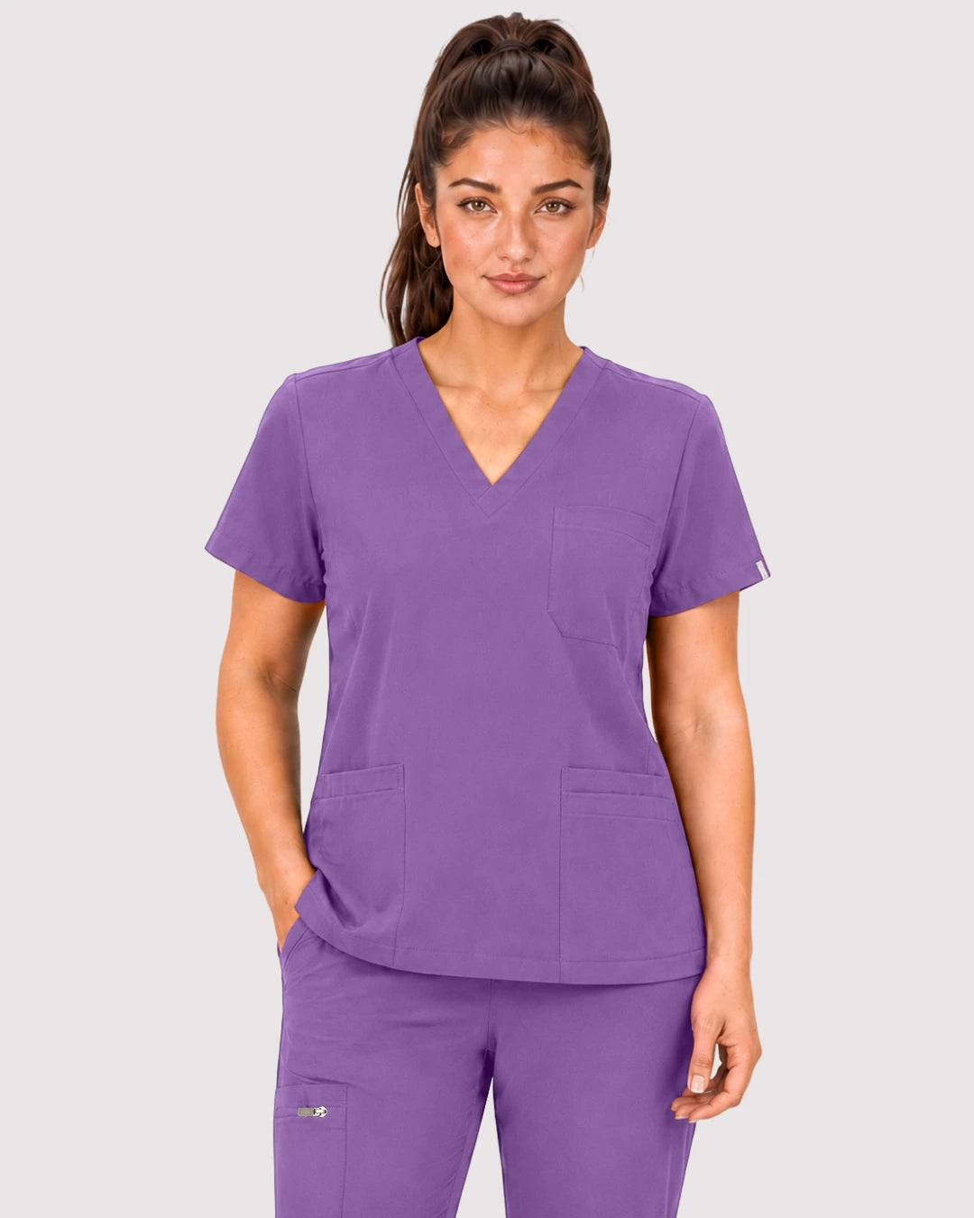 Light Purple Eipnare Women's 3-Pocket V-Neck Jogger Scrub Set - Stretch Medical Scrubs for Women