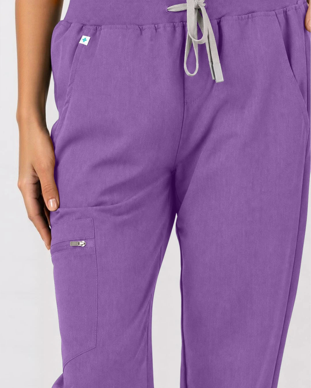 Light Purple Eipnare Women's 3-Pocket V-Neck Jogger Scrub Set - Stretch Medical Scrubs for Women