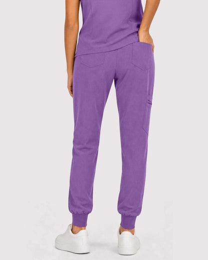 Light Purple Eipnare Women's 3-Pocket V-Neck Jogger Scrub Set - Stretch Medical Scrubs for Women
