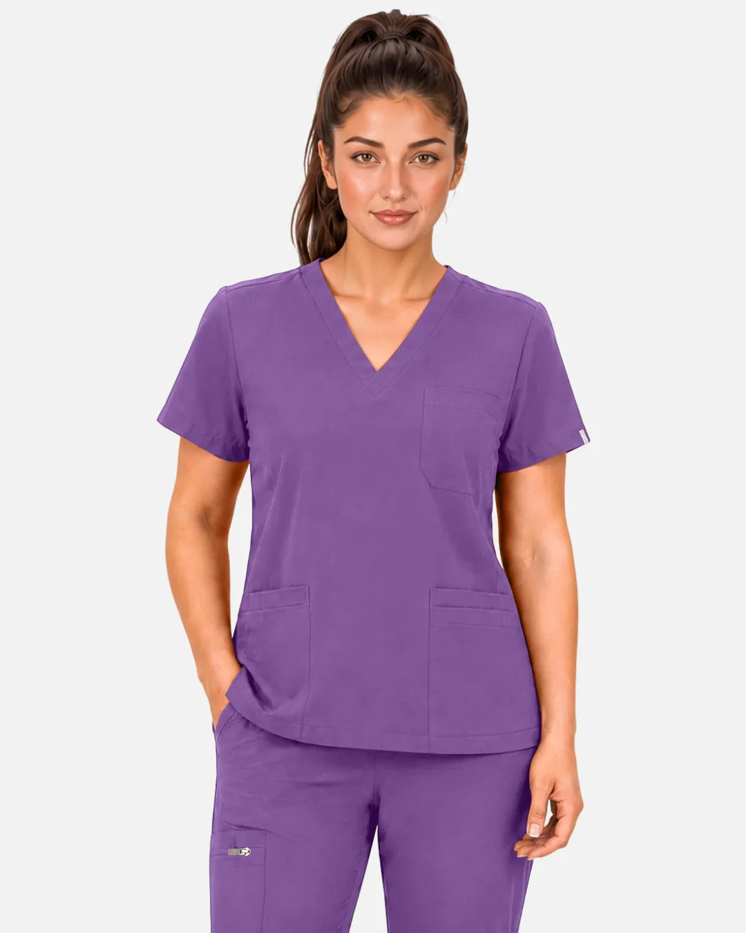 Light purple Eipnare Women's 3-Pocket V-Neck Scrub Top - Stretch Medical Scrubs for Women