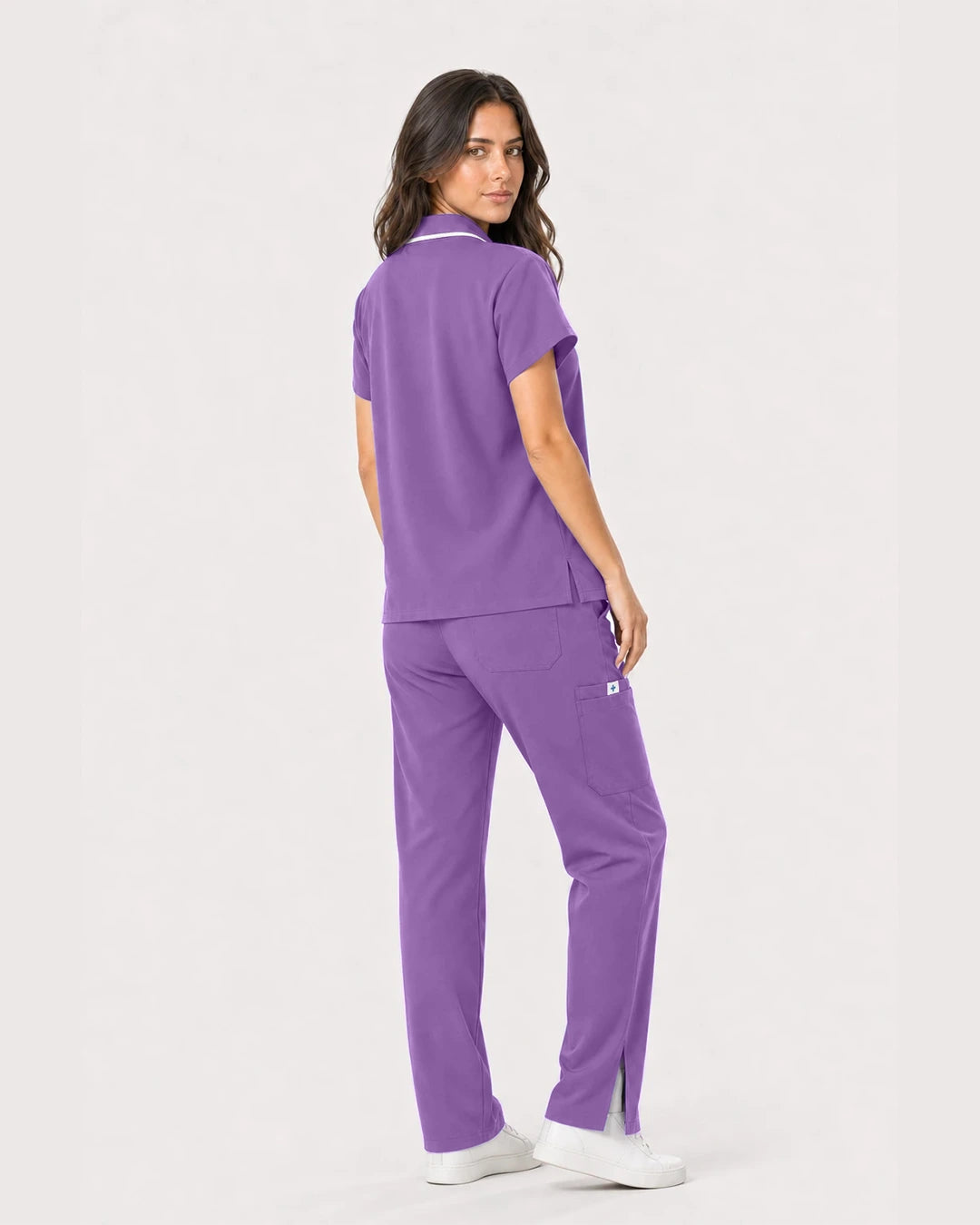 Light Purple Eipnare Women's Zip Polo Straight-Leg Scrub Set - Stretch Medical Scrubs for Women