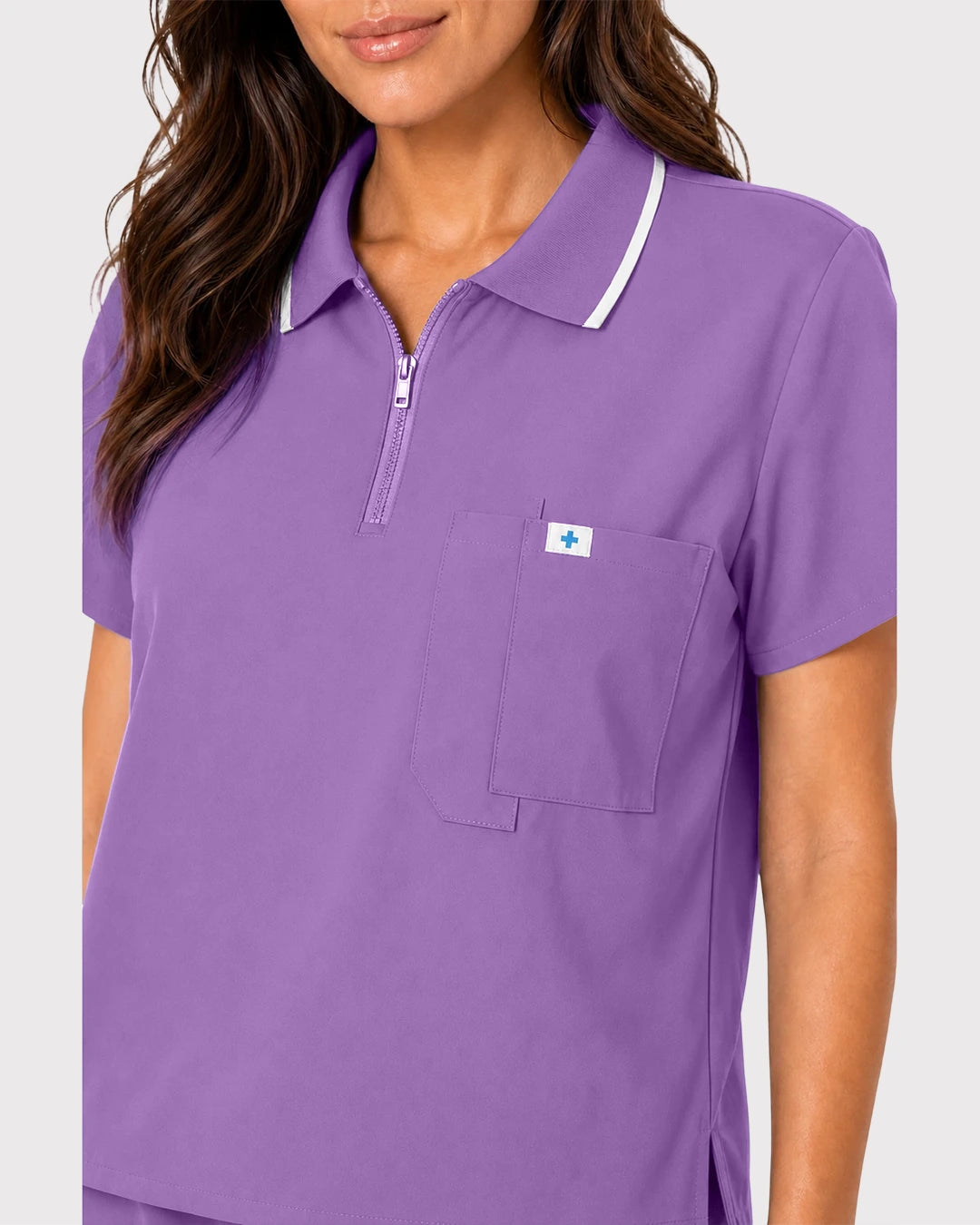 Light Purple Eipnare Women's Zip Polo Straight-Leg Scrub Set - Stretch Medical Scrubs for Women