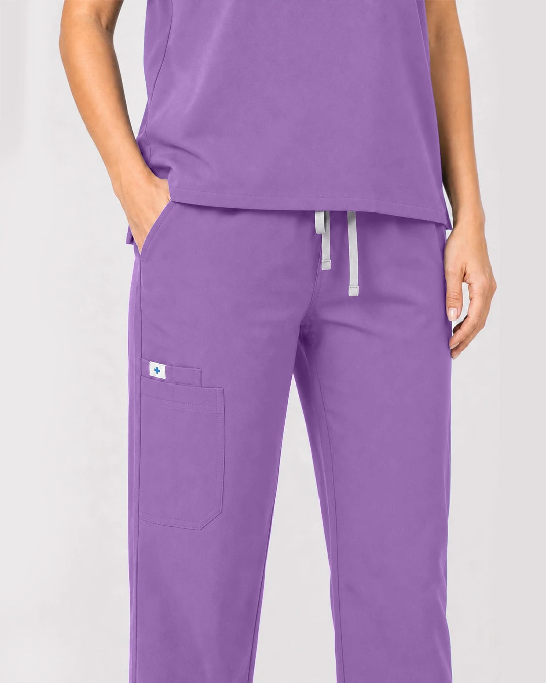 Light Purple Eipnare Women's Zip Polo Straight-Leg Scrub Set - Stretch Medical Scrubs for Women