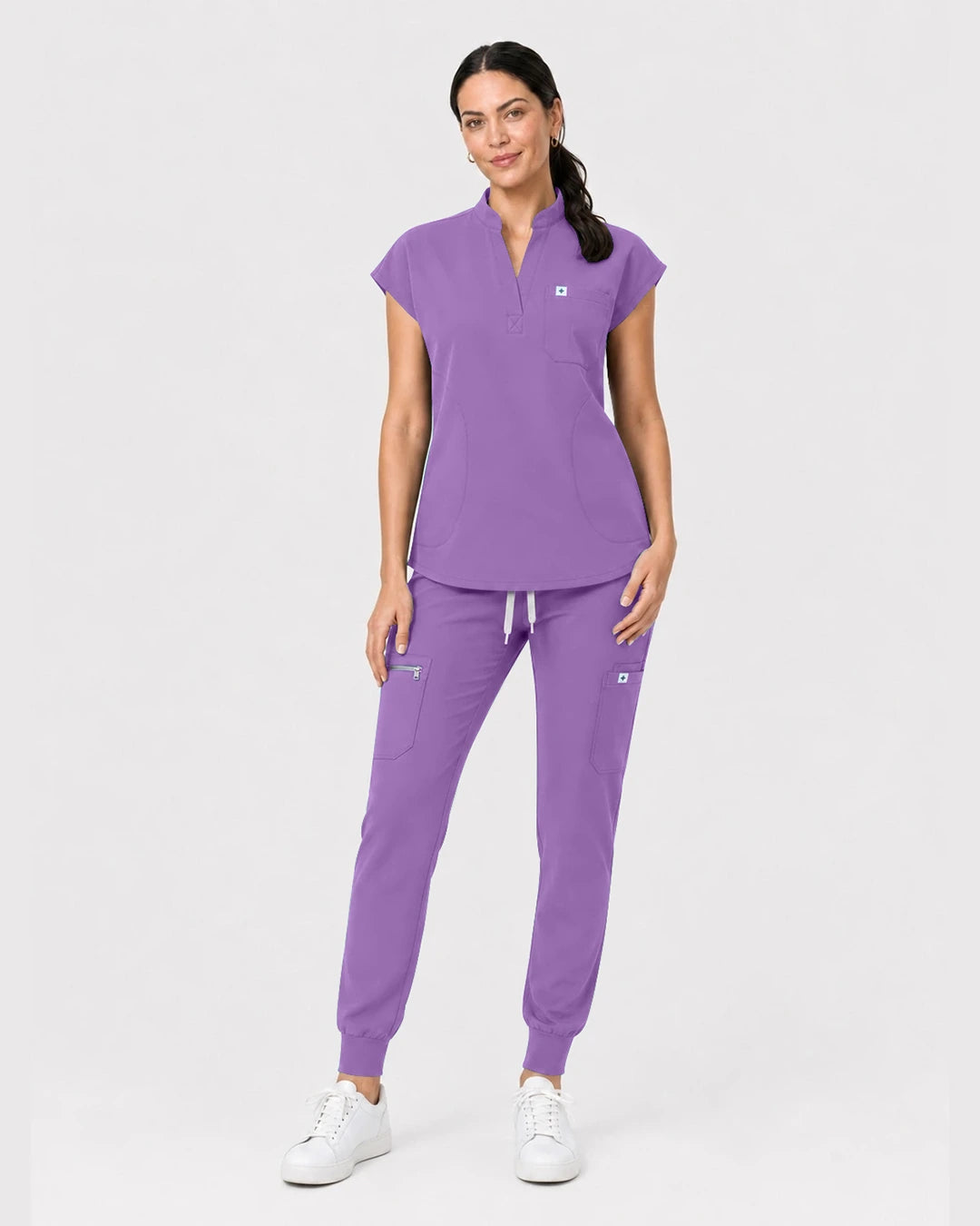 Light Purple Eipnare Women's Henley Sleeveless Jogger Scrub Set - Stretch Medical Scrubs for Women