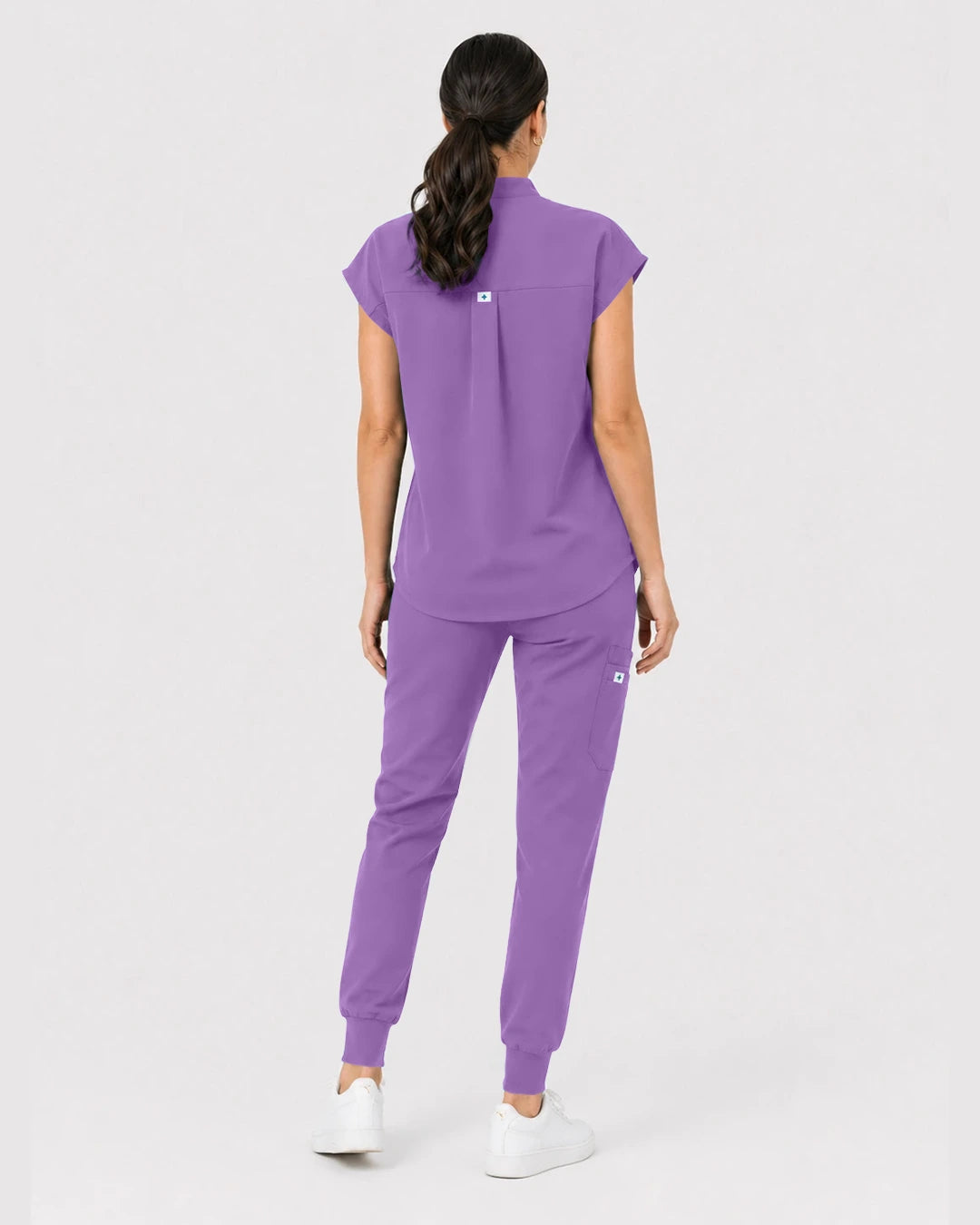 Light Purple Eipnare Women's Henley Sleeveless Jogger Scrub Set - Stretch Medical Scrubs for Women