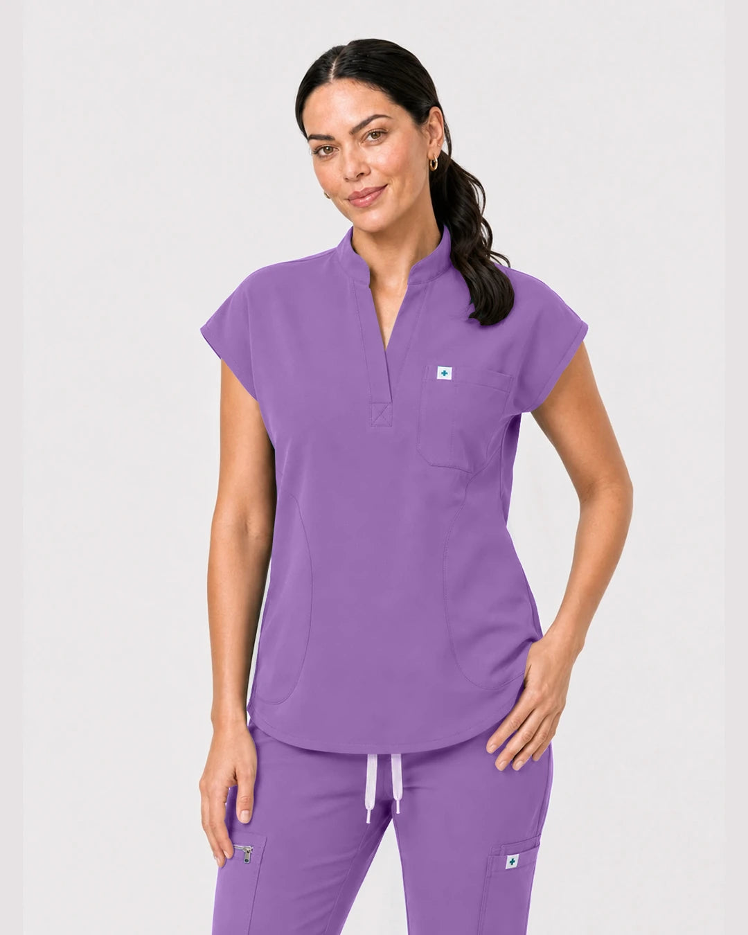 Light Purple Eipnare Women's Henley Sleeveless Jogger Scrub Set - Stretch Medical Scrubs for Women