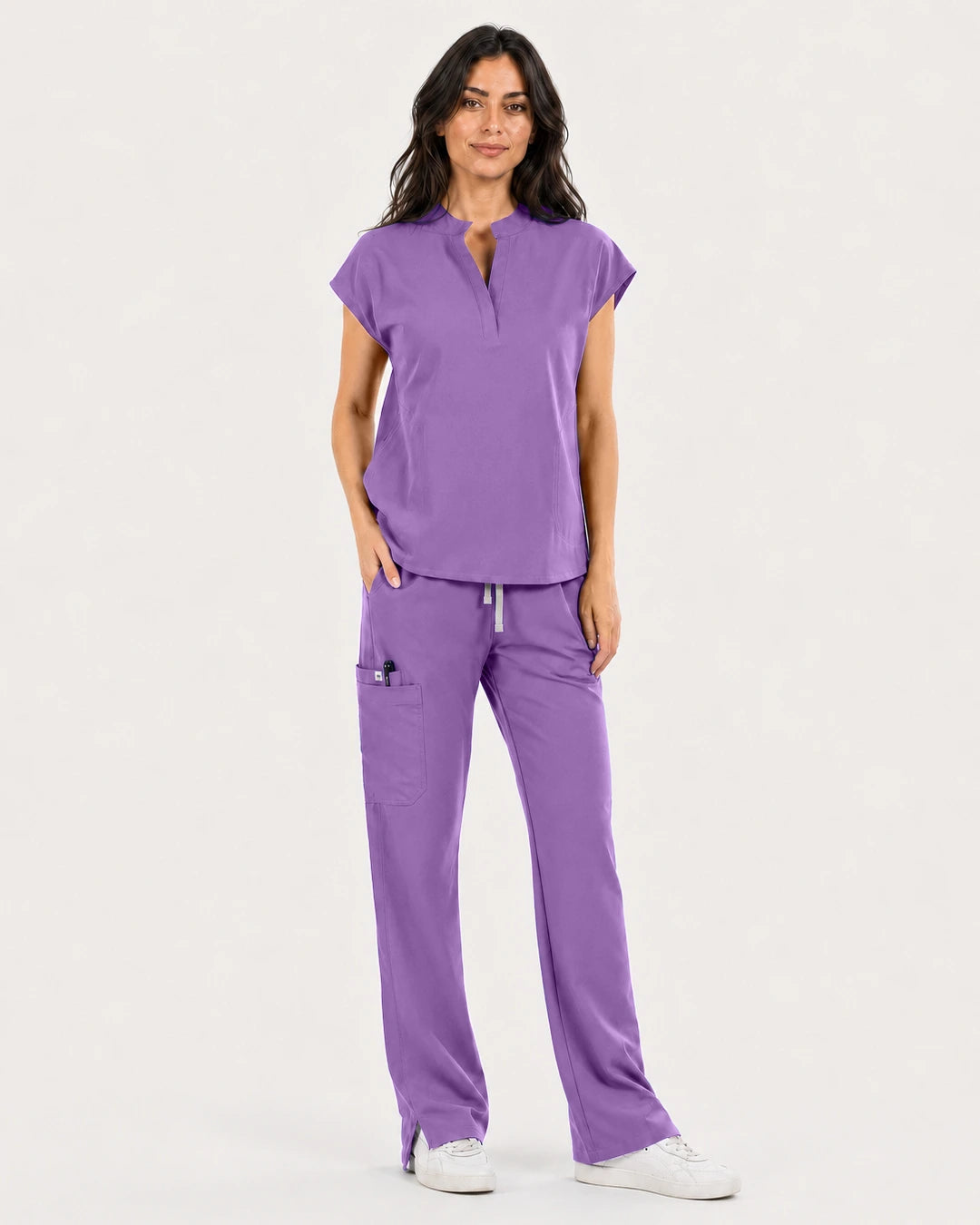 Light Purple Eipnare Women's Mandarin Sleeveless Straight-Leg Scrub Set - Stretch Medical Scrubs for Women