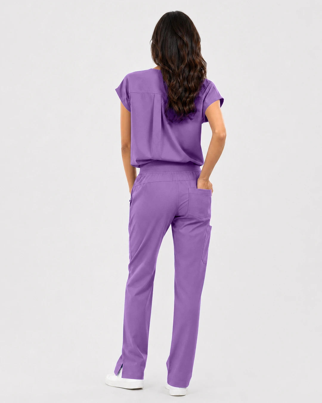 Light Purple Eipnare Women's Mandarin Sleeveless Straight-Leg Scrub Set - Stretch Medical Scrubs for Women