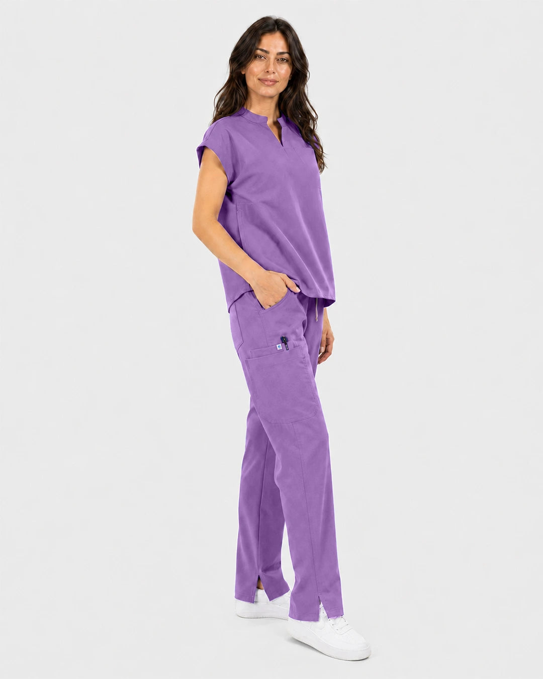 Light Purple Eipnare Women's Mandarin Sleeveless Straight-Leg Scrub Set - Stretch Medical Scrubs for Women