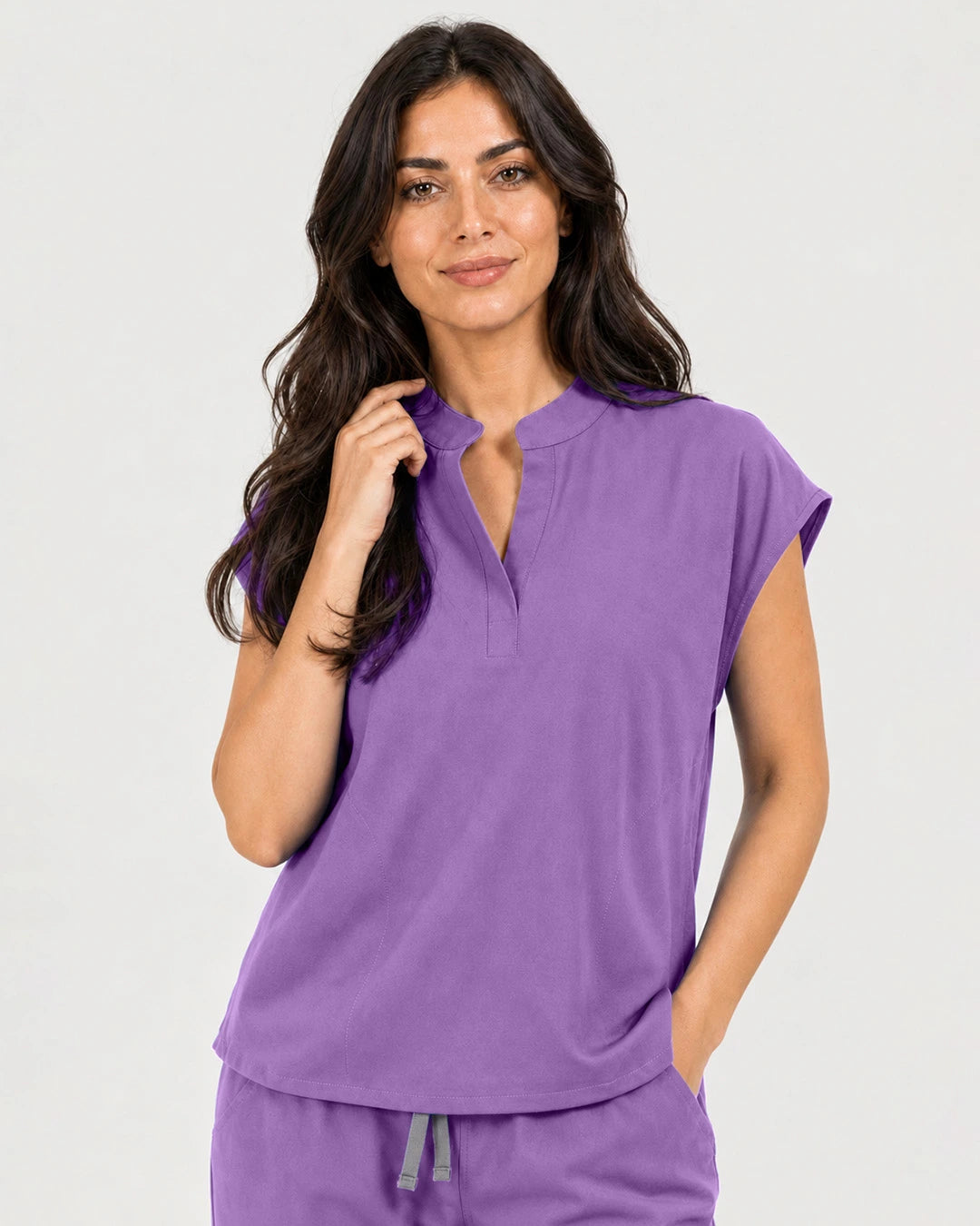 Light Purple Eipnare Women's Mandarin Sleeveless Straight-Leg Scrub Set - Stretch Medical Scrubs for Women