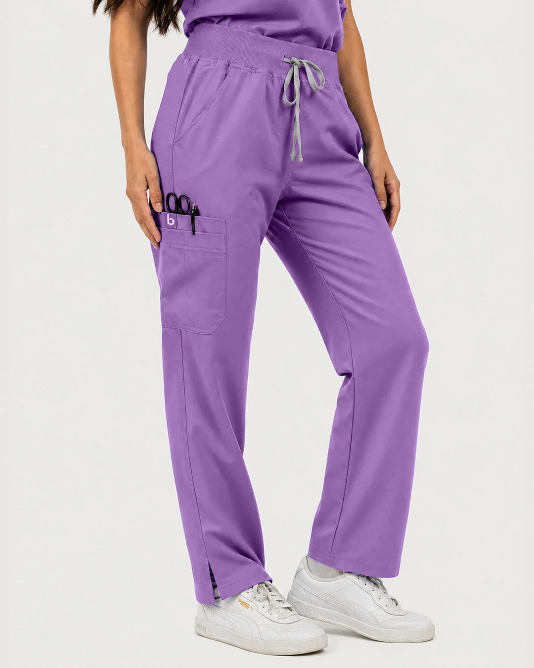 Light Purple Eipnare Women's Mandarin Sleeveless Straight-Leg Scrub Set - Stretch Medical Scrubs for Women