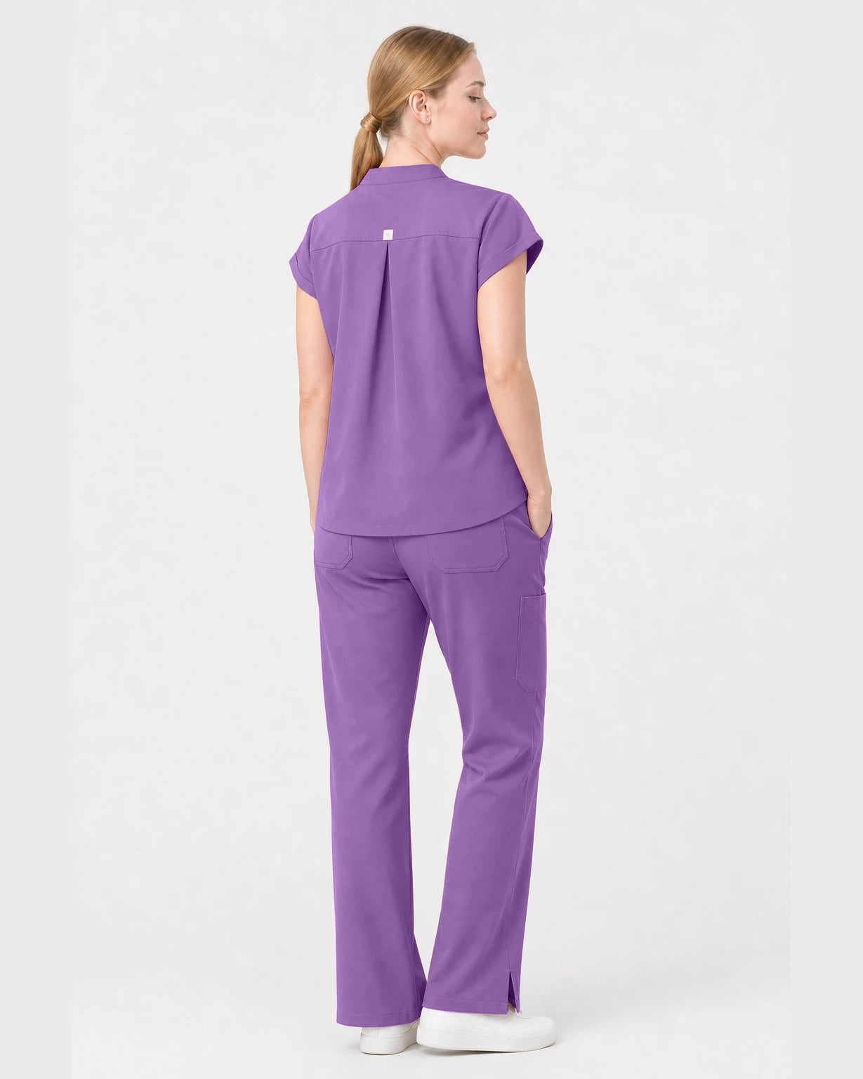 Light Purple Eipnare Women's Henley Sleeveless Straight-Leg Scrub Set - Stretch Medical Scrubs for Women