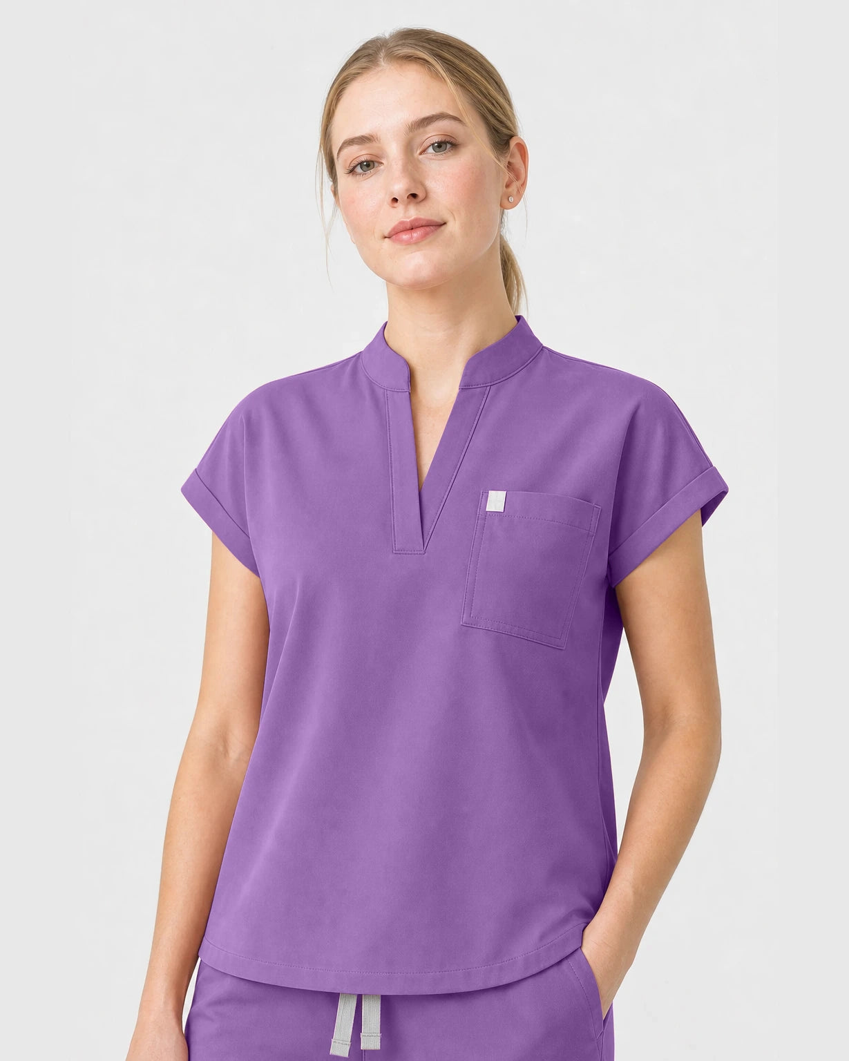 Light Purple Eipnare Women's Henley Sleeveless Straight-Leg Scrub Set - Stretch Medical Scrubs for Women