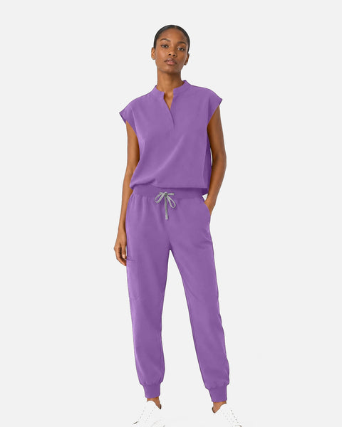 Eipnare Women's Sleeveless Mandarin Collar Jogger Uniform Set - Light Purple