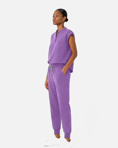 Purple – Eipnare Women's Sleeveless Mandarin Collar Jogger Uniform Set – product image 02