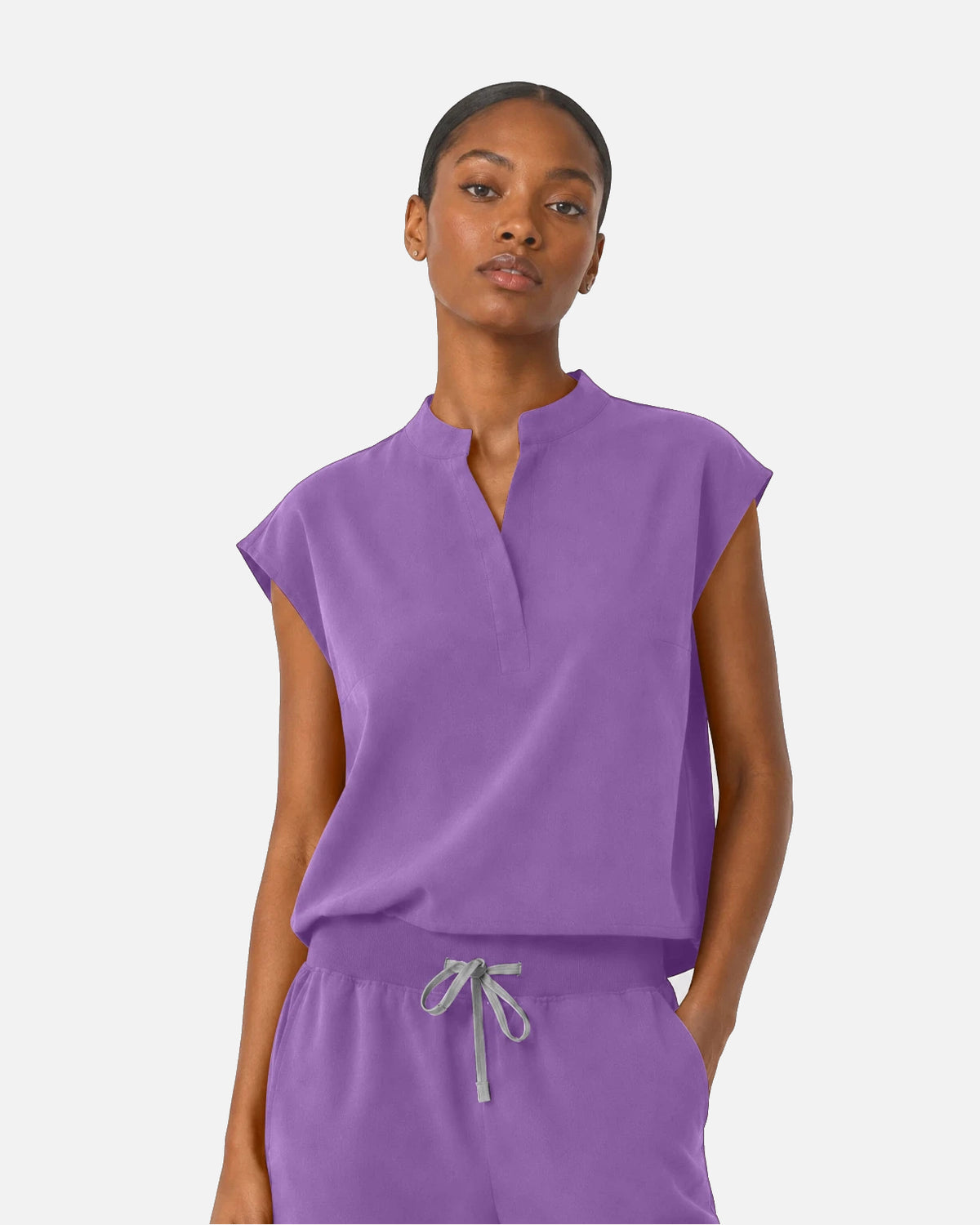 Purple – Eipnare Women's Sleeveless Mandarin Collar Jogger Uniform Set – product image 04