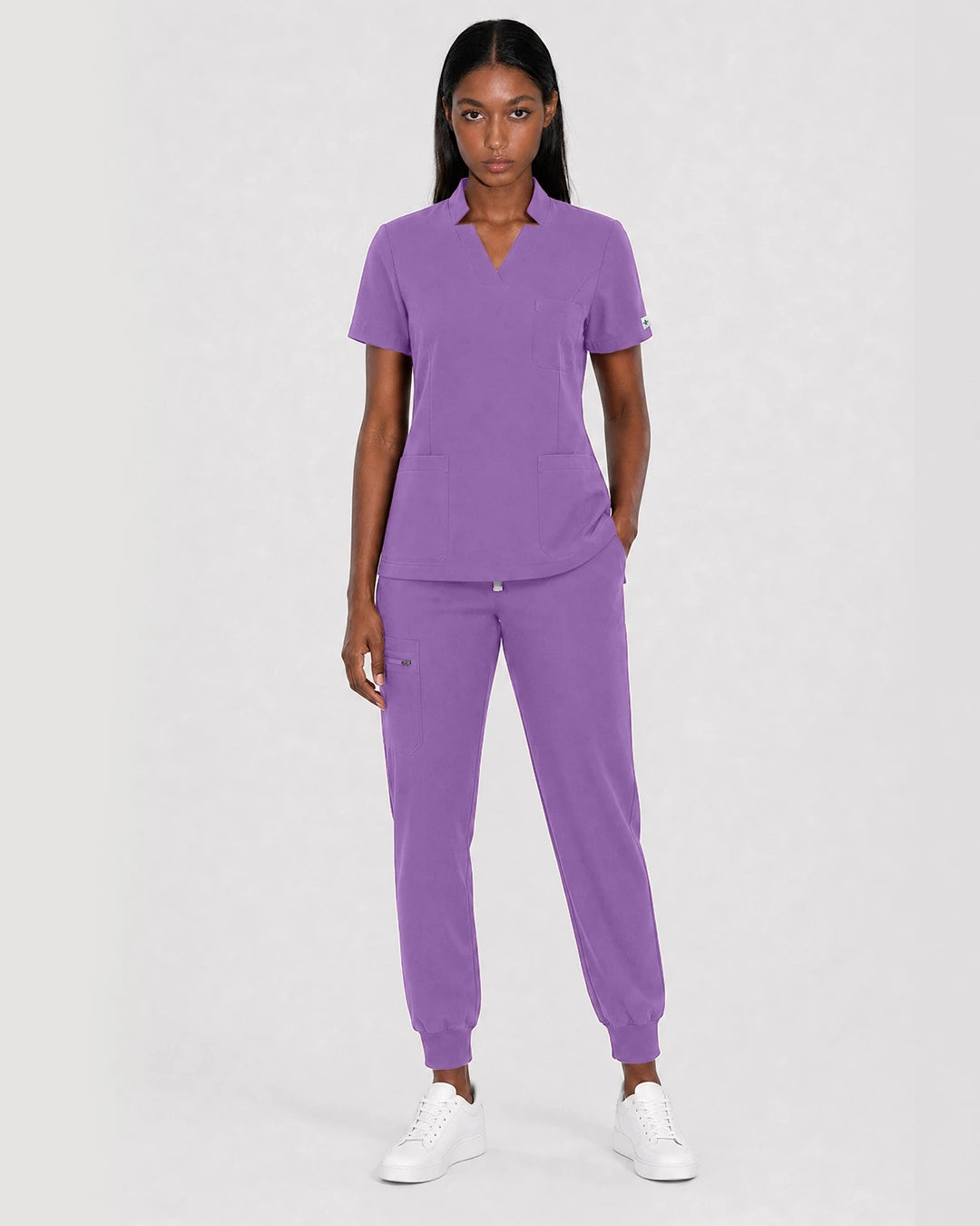 Light Purple Eipnare Women's Split V-Neck Cargo Jogger Scrub Set - Stretch Medical Scrubs for Women