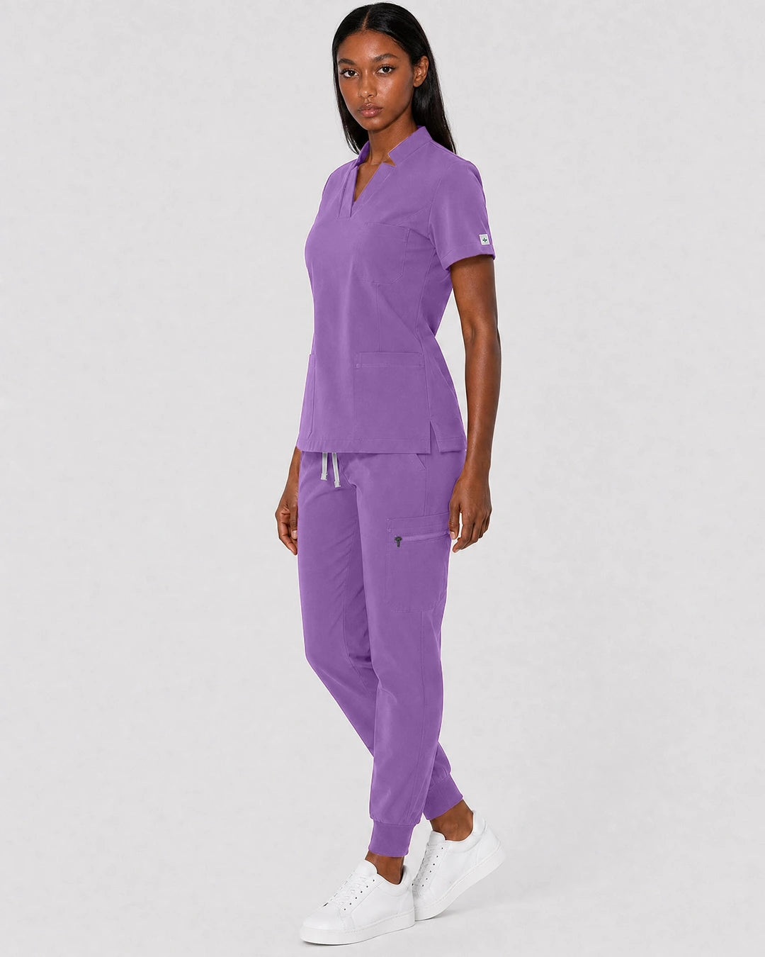 Light Purple Eipnare Women's Split V-Neck Cargo Jogger Scrub Set - Stretch Medical Scrubs for Women