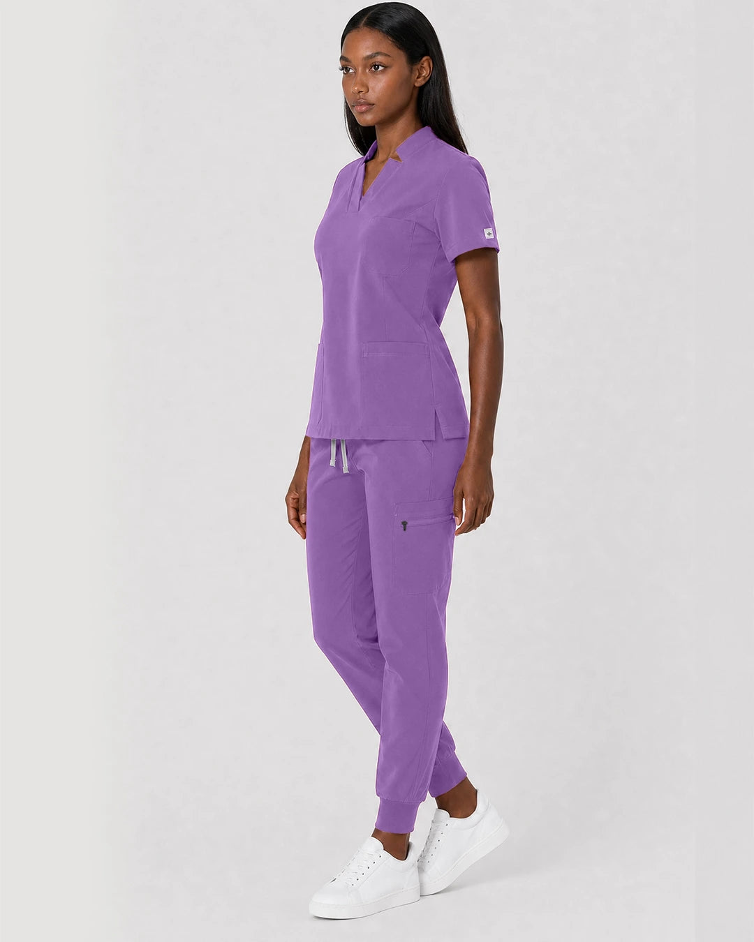 Light Purple Eipnare Women's Split V-Neck Cargo Jogger Scrub Set - Stretch Medical Scrubs for Women