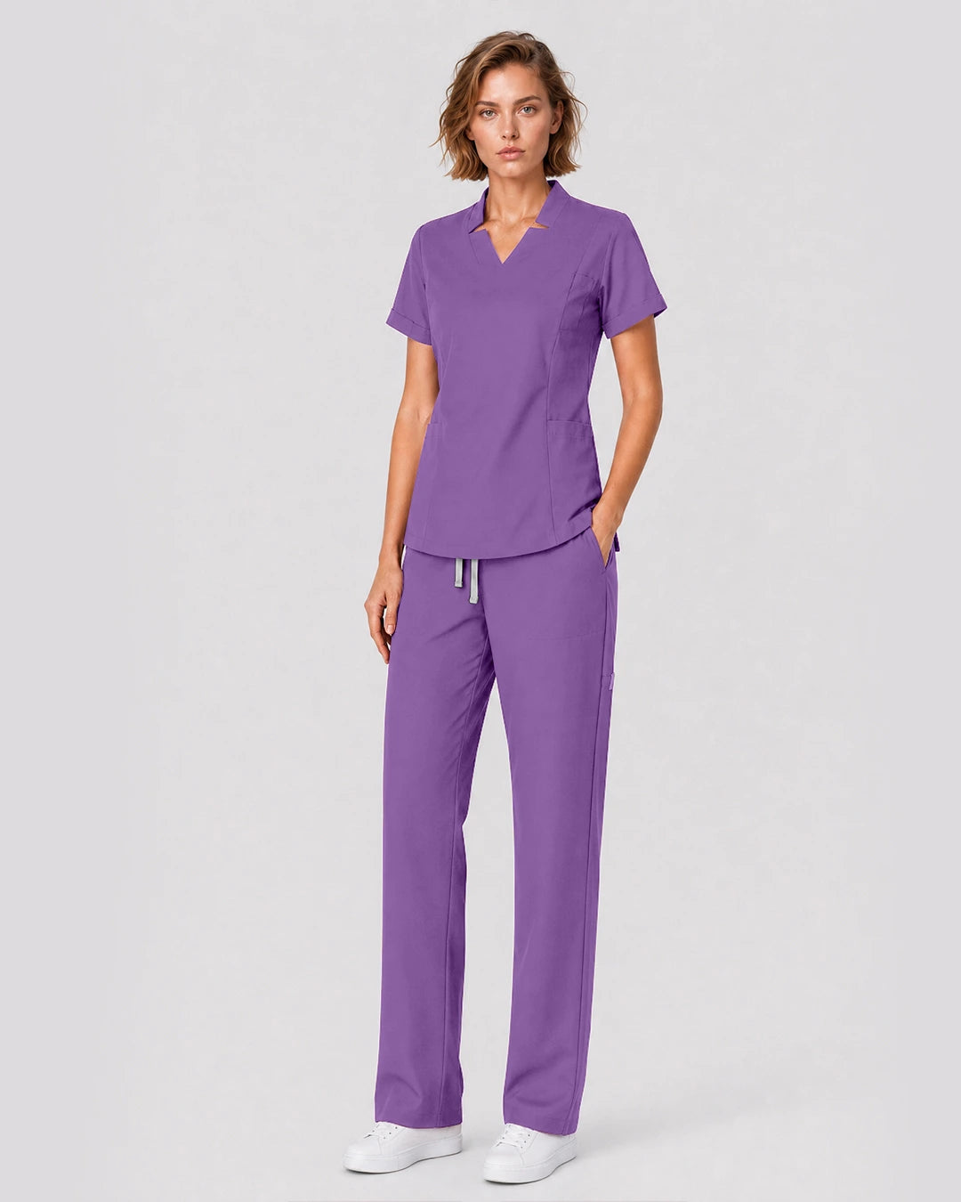 Light Purple Eipnare Women's Split V-Neck Tapered Scrub Set - Stretch Medical Scrubs for Women